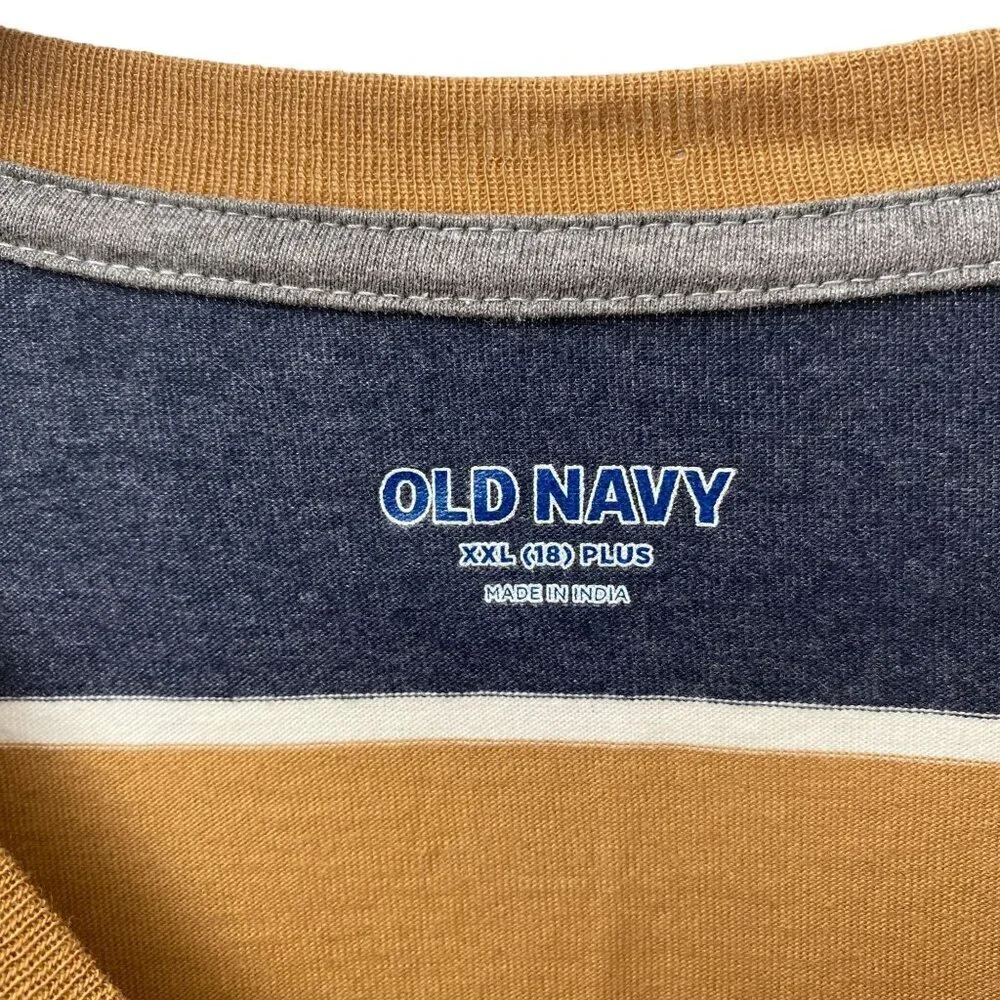 OLD NAVY Striped Tee Boys XXL / 18  Navy Brown Crew Neck Long Sleeve NWT